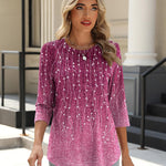 Nadorine 3/4 Length Sleeve Tops Loose Fit Shirts Pleated Tunics