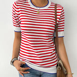 Zeagoo Womens Short Sleeve Sweaters Casual Striped Shirts