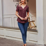 Nadorine Tunic Tops V Neck Loose Fit Short Sleeve Shirt (DE Only)