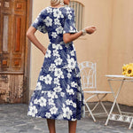 Nadorine Midi Floral Flutter Short Sleeve Casual Dresses with Pockets
