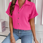 Nadorine Short Sleeve Casual Roll-Up Cuffed Tops