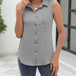Nadorine Sleeveless Button Down Shirts V Neck Solid Tank Tops