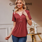 Nadorine Tunic Tops V Neck Loose Fit Short Sleeve Shirt (DE Only)