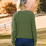 Nadorine Women's Crew Neck Cropped Sweater Long Sleeve Knit Tops