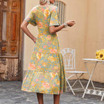Nadorine Midi Floral Flutter Short Sleeve Casual Dresses with Pockets