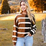 Nadorine Striped Oversized Sweater Color Block Loose Pullover Top