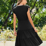Nadorine Casual Ruffle Sleeve V Neck Midi Dress