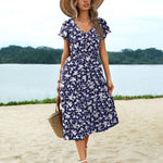 Nadorine Women's Casual Dress Flutter Button Down Tiered Flowy Dress