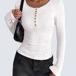 Slim Button Ribbed Knit Basic Tee Henley T Shirt (US Only)
