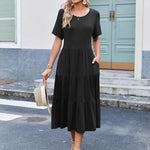 Nadorine Midi Floral Flutter Short Sleeve Casual Dresses with Pockets