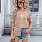 Nadorine Short Sleeve Crochet Cardigan Button up Bolero Shrug Sweater