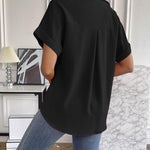 Nadorine Short Sleeve Casual Roll-Up Cuffed Tops