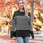Nadorine Crewneck Pullover Long Sleeve Knit Side Slit Sweater