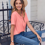 Nadorine Casual Short Sleeve V Neck Shirts Business Dressy Tunic Blouses