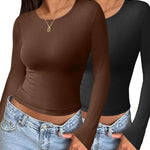 Nadorine Women Long Sleeve T Shirts Crewneck Basic Knit Tops