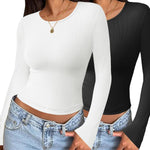 Nadorine Women Long Sleeve T Shirts Crewneck Basic Knit Tops