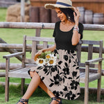 Nadorine Casual Dress Floral Patchwork Dress with Pockets
