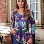 Nadorine Women'S Puff Long Sleeve Shirts Pleated V Neck Tunic Tops