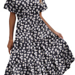 Nadorine Damen Elegant V-Ausschnitt Kleider A Linie Kurzarm Freizeitkleid (DE Only)