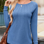 Nadorine Women Long Sleeve Shirts Casual Pleated Tunic Blouses