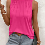 Nadorine Summer Tank Top for Women Pleated High Neck Tops