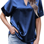 Satin Silk Blouse Tops - Nadorine (Us Only)