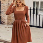 Zeagoo Womens Casual Sweater Dress Square Neck Knit Long Sleeve Dress