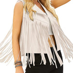 Women Faux Leather Vest Lapel Sleeveless Drape Tassel Open Front PU Fringe Jacket S-XXL - Nadorine (Us Only)