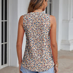 Nadorine Tank Tops Pleated V Neck Floral Solid Loose Fit Tops