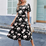 Nadorine Midi Floral Flutter Short Sleeve Casual Dresses with Pockets