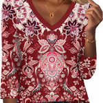 Nadorine 3/4 Length Sleeve Womens Tops Casual V Neck Shirts Soft Basic Tees Business Work Blouses