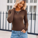 Nadorine Women Long Sleeve T Shirts Crewneck Basic Knit Tops