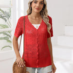 Nadorine Women's Short Sleeve Cardigan V-Neck Button up Sweater