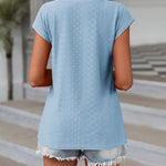 Nadorine V Neck Eyelet T Shirts Cap Sleeve Tops