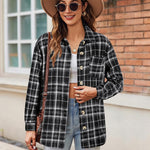 Nadorine Women Flannel Shacket Jacket Plaid Button Down Shirt