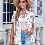 Nadorine Button Down Shirt Bust Pocket Short Sleeve Blouses
