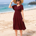 Nadorine Midi Floral Flutter Short Sleeve Casual Dresses with Pockets