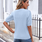 Nadorine Short Sleeve Cardigan Button Down Ribbed Knit Sweater Tops