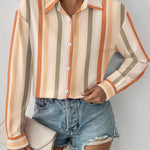 Nadorine Button Down Shirts Loose Fit Striped Long Sleeve Fall Blouse