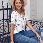 Nadorine Casual Short Sleeve V Neck Shirts Business Dressy Tunic Blouses