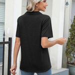 Nadorine Short Sleeve Polo T Shirts Pleated V Neck Tee