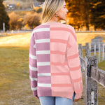 Nadorine Striped Oversized Sweater Color Block Loose Pullover Top