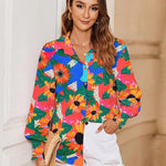 Nadorine Women's Button Down Shirts Loose Fit Striped Printed Lantern Blouses