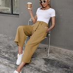 Zeagoo Women's Trousers Casual Wide Straight Cut Suit Trousers (DE Only)
