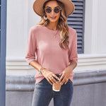 Nadorine Loose Short Sleeve Tunic Tops Crochet Knit Pullover Sweater