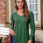 Nadorine Women'S Puff Long Sleeve Shirts Pleated V Neck Tunic Tops