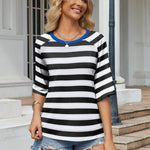 Nadorine Oversized Loose Fit Short Sleeve Striped Tops