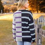 Nadorine Striped Oversized Sweater Color Block Loose Pullover Top