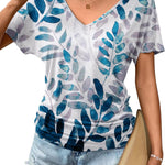 Nadorine Women's Short Sleeve V Neck Blouse Ruched Casual Tunic Tops