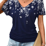 Nadorine Women's Short Sleeve V Neck Blouse Ruched Casual Tunic Tops